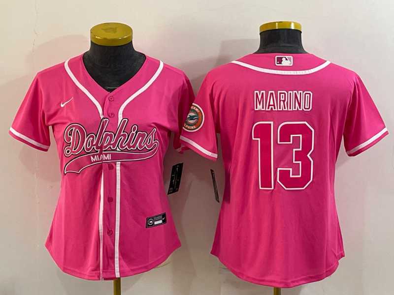 Women%27s Miami Dolphins #13 Dan Marino Pink With Patch Cool Base Stitched Baseball Jersey->women nfl jersey->Women Jersey